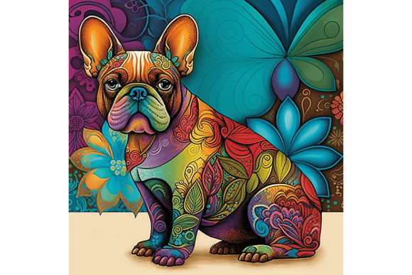 Download French Bulldog Wall Art Floral Drawing 2 - Premium Resources