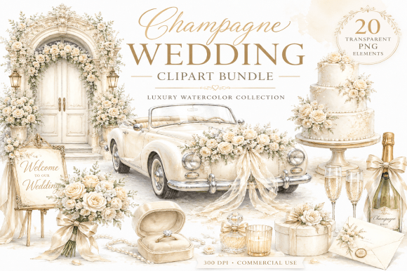 Download Champagne Wedding Clipart Bundle - Premium Resources
